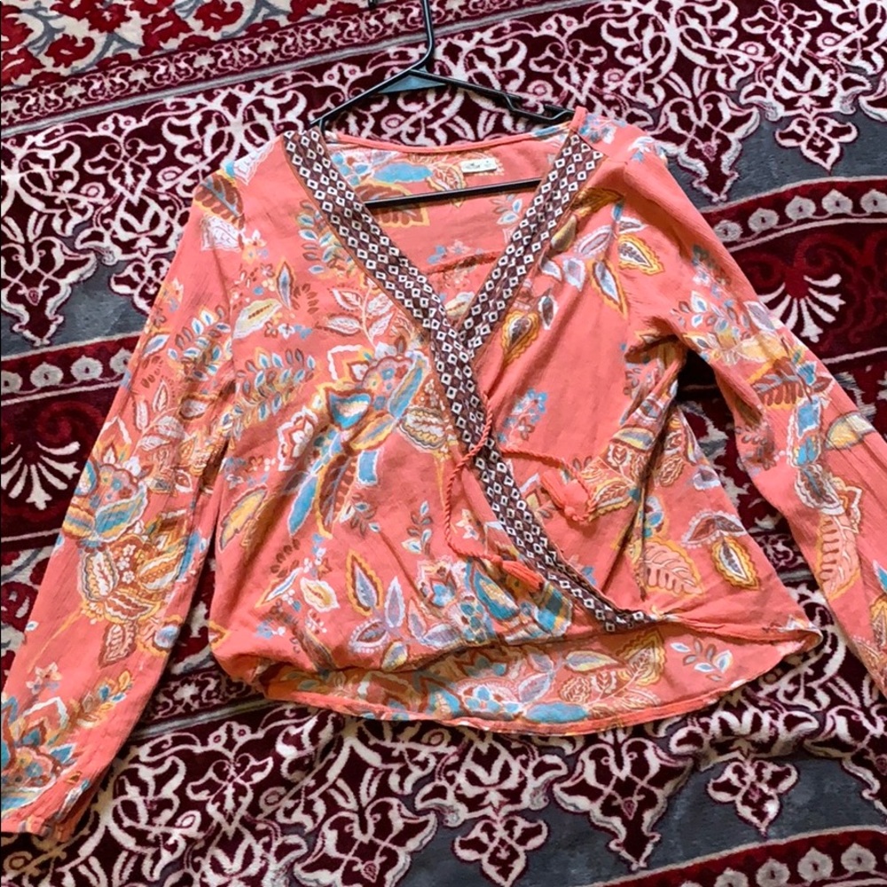 Hollister Tie Front Boho Shift Blouse